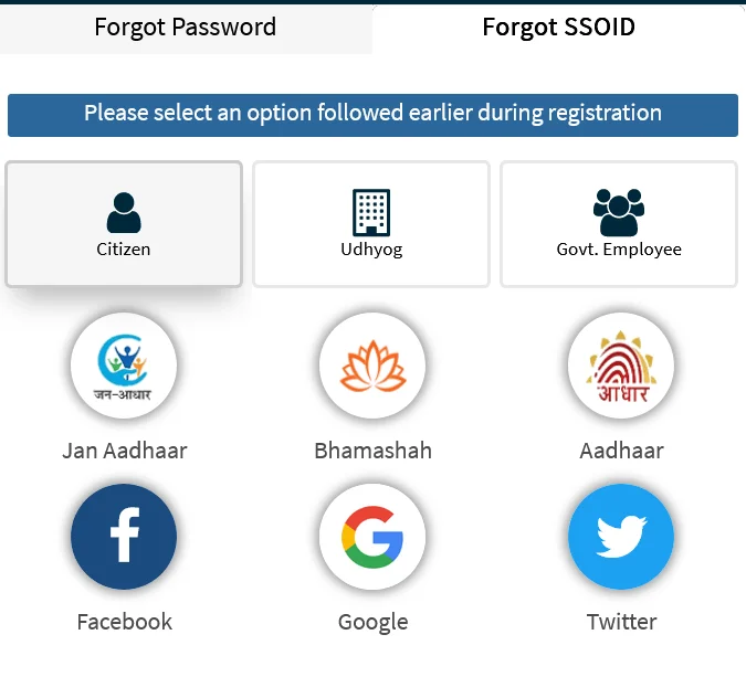Citizen विकल्प द्वारा SSO ID Recover