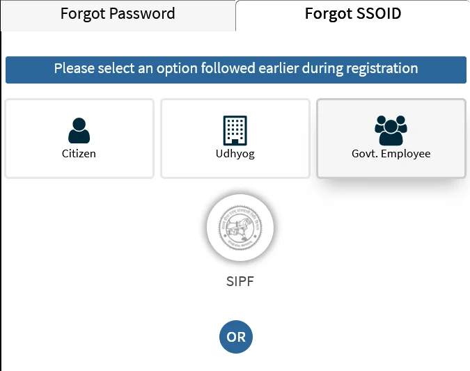 Govt Employee विकल्प द्वारा SSO ID Recover