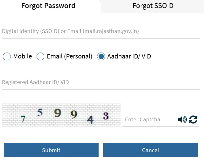 Aadhaar IDVID द्वारा SSO D पासवर्ड रिकवर-करें