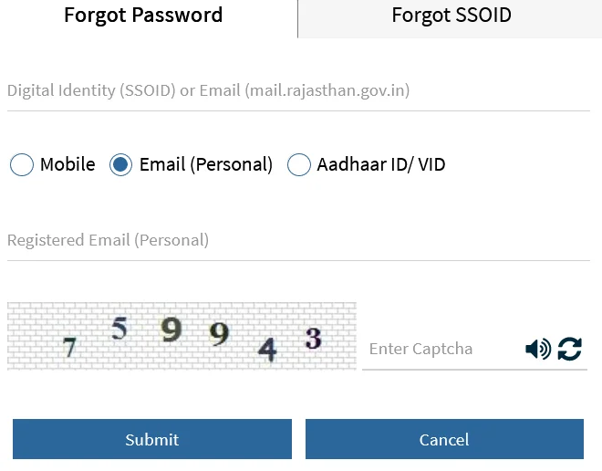 Email (Personal) द्वारा SSO Portal Password रिकवर करें